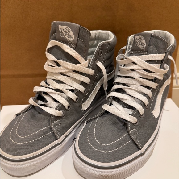 VANS Grey Canvas High Top Sneakers Skate Shoe - Picture 2 of 4